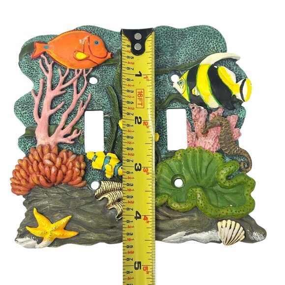 Double Light Switch Cover Underwater Ocean Theme  With Fish Coral Design Resin - Picture 5 of 6